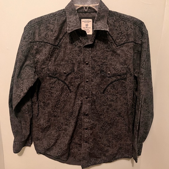 Panhandle Slim -Men’s Medium -Grey & Black Pearl Snap Western Shirt -100% Cotton - Picture 3 of 13